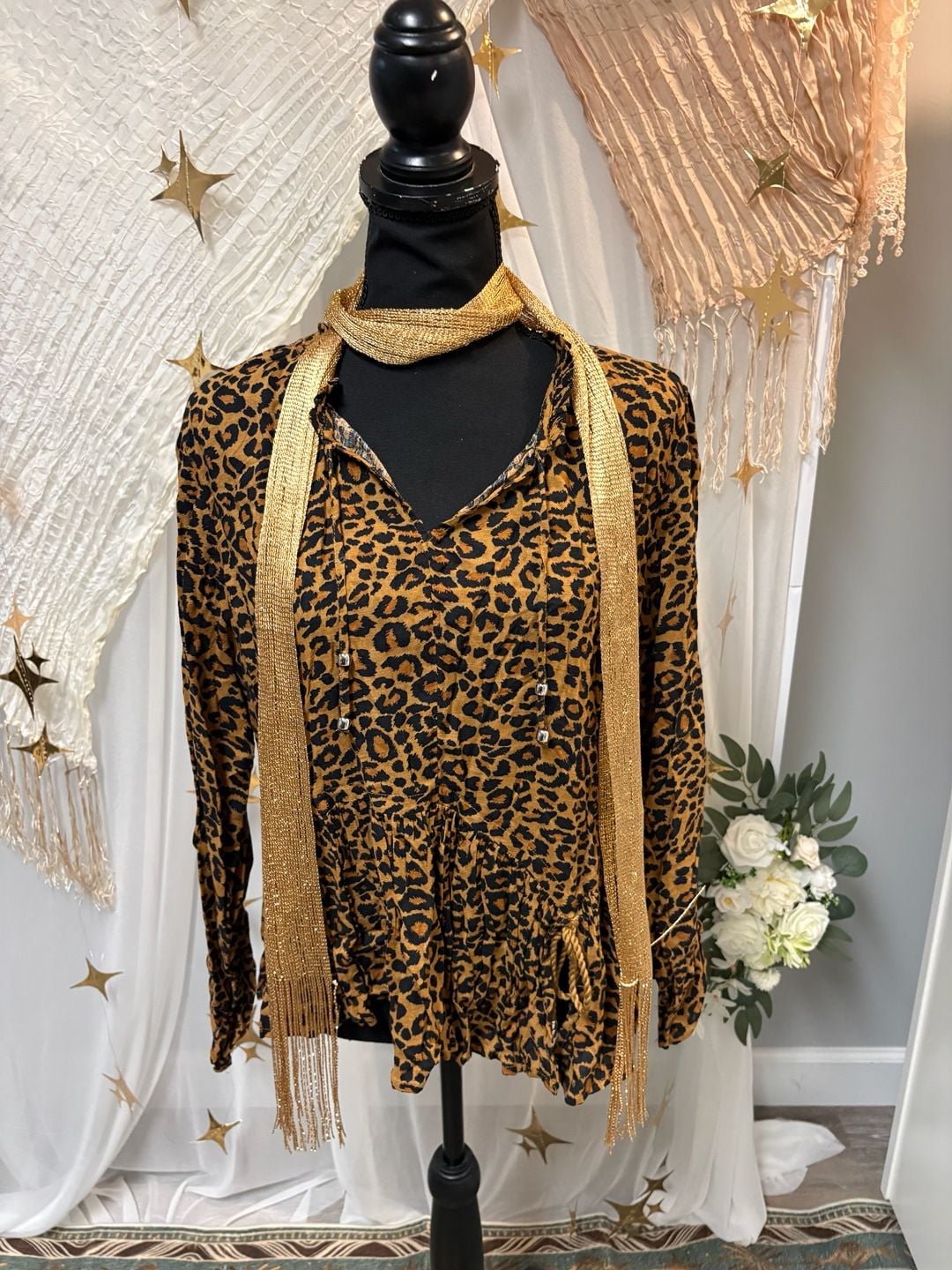 Time and Tru Leopard Peplum Blouse Size S 4-6 2