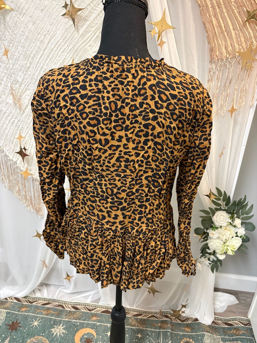 Time and Tru Leopard Peplum Blouse Size S 4-6 7
