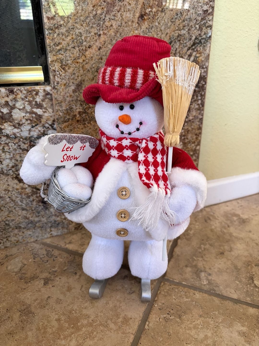 VTG Costco Fabric Skating Snowman Let It Snow Holiday Decor 1