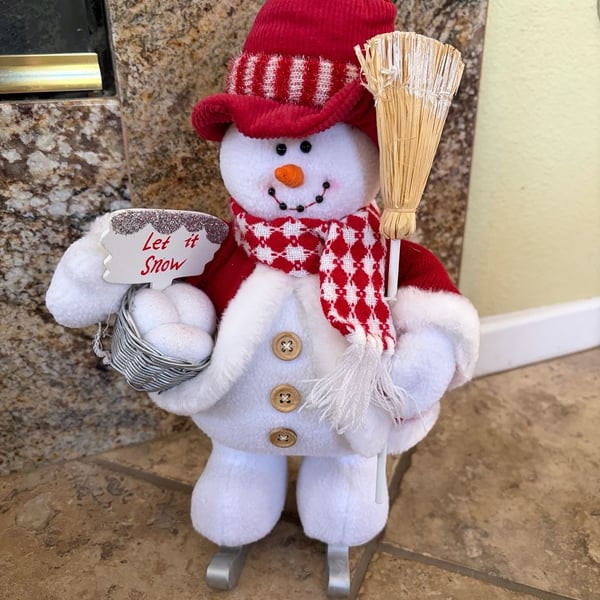 VTG Costco Fabric Skating Snowman Let It Snow Holiday Decor