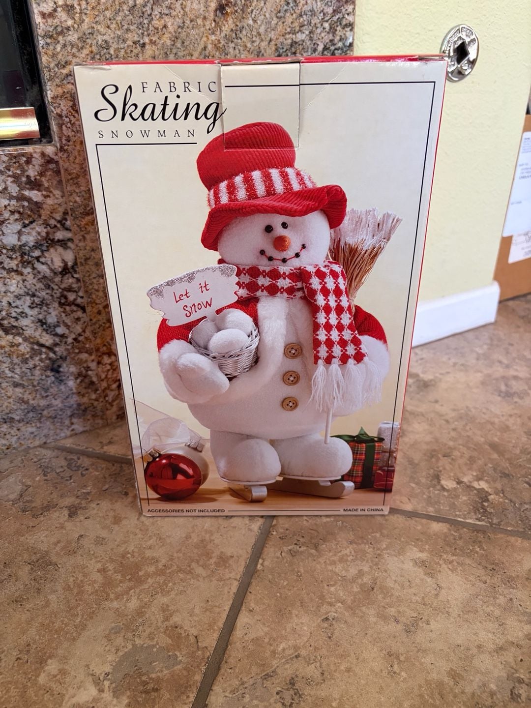 VTG Costco Fabric Skating Snowman Let It Snow Holiday Decor 4