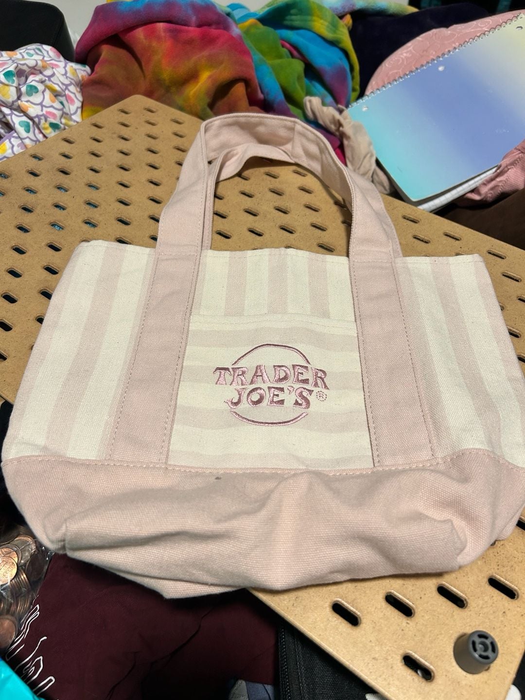 Trader Joe's Pink Striped Mini Canvas Tote Bag 2