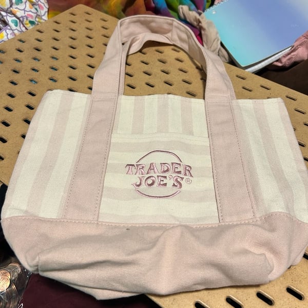 Trader Joe's Pink Striped Mini Canvas Tote Bag