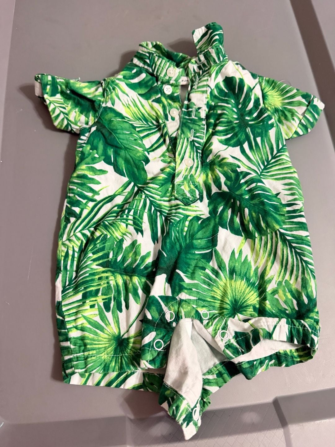Janie And Jack Tropical Leaf Romper Size 0 To 3 Months Green 1