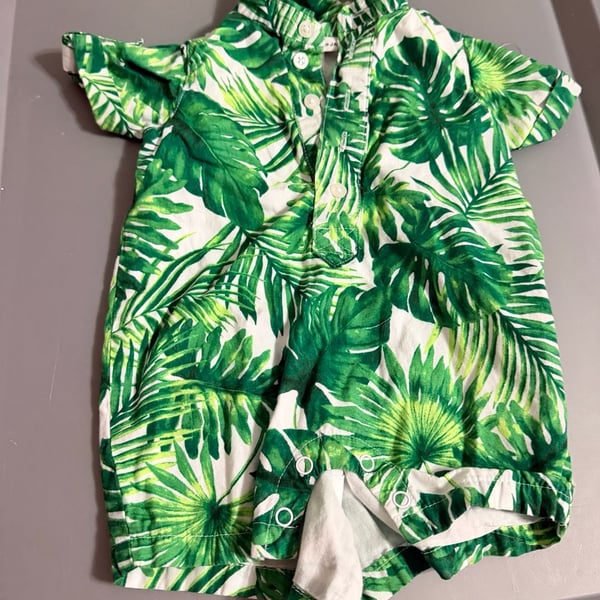 Janie And Jack Tropical Leaf Romper Size 0 To 3 Months Green