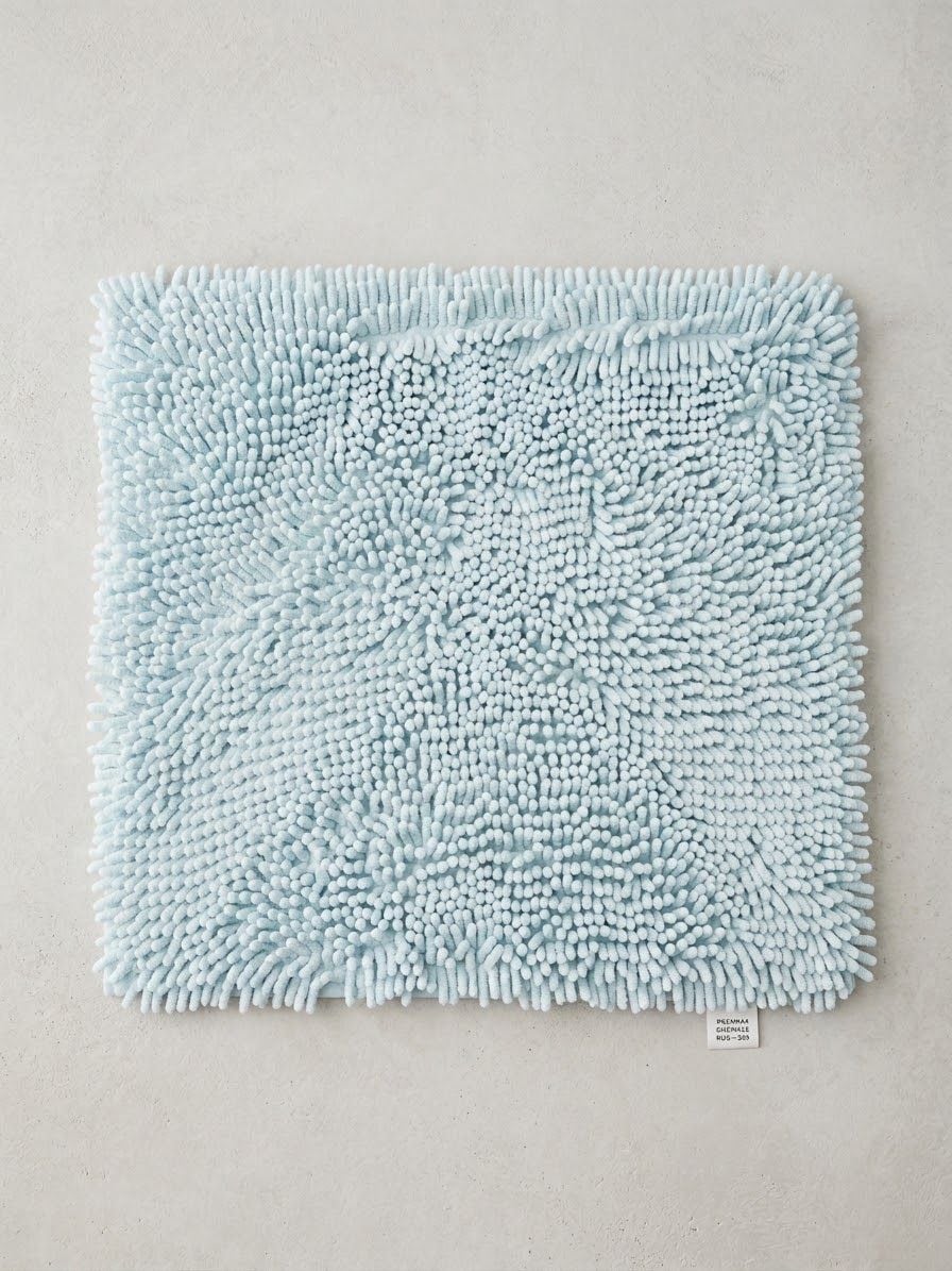Pana Chenille Rug Blue Bathroom Mat Shaggy Soft 1