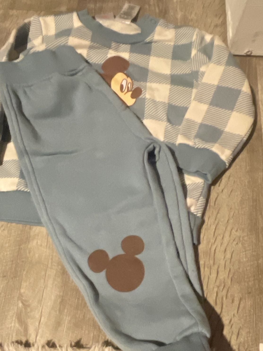 Disney Mickey Mouse Sweatshirt And Jogger Pants Set Size 24M Blue Plaid 1
