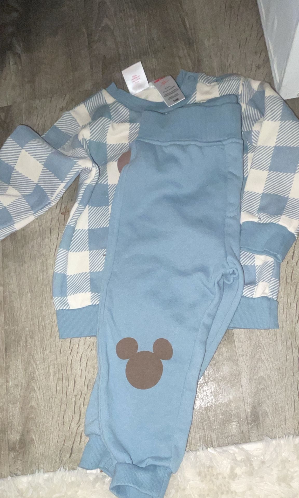 Disney Mickey Mouse Sweatshirt And Jogger Pants Set Size 24M Blue Plaid 4