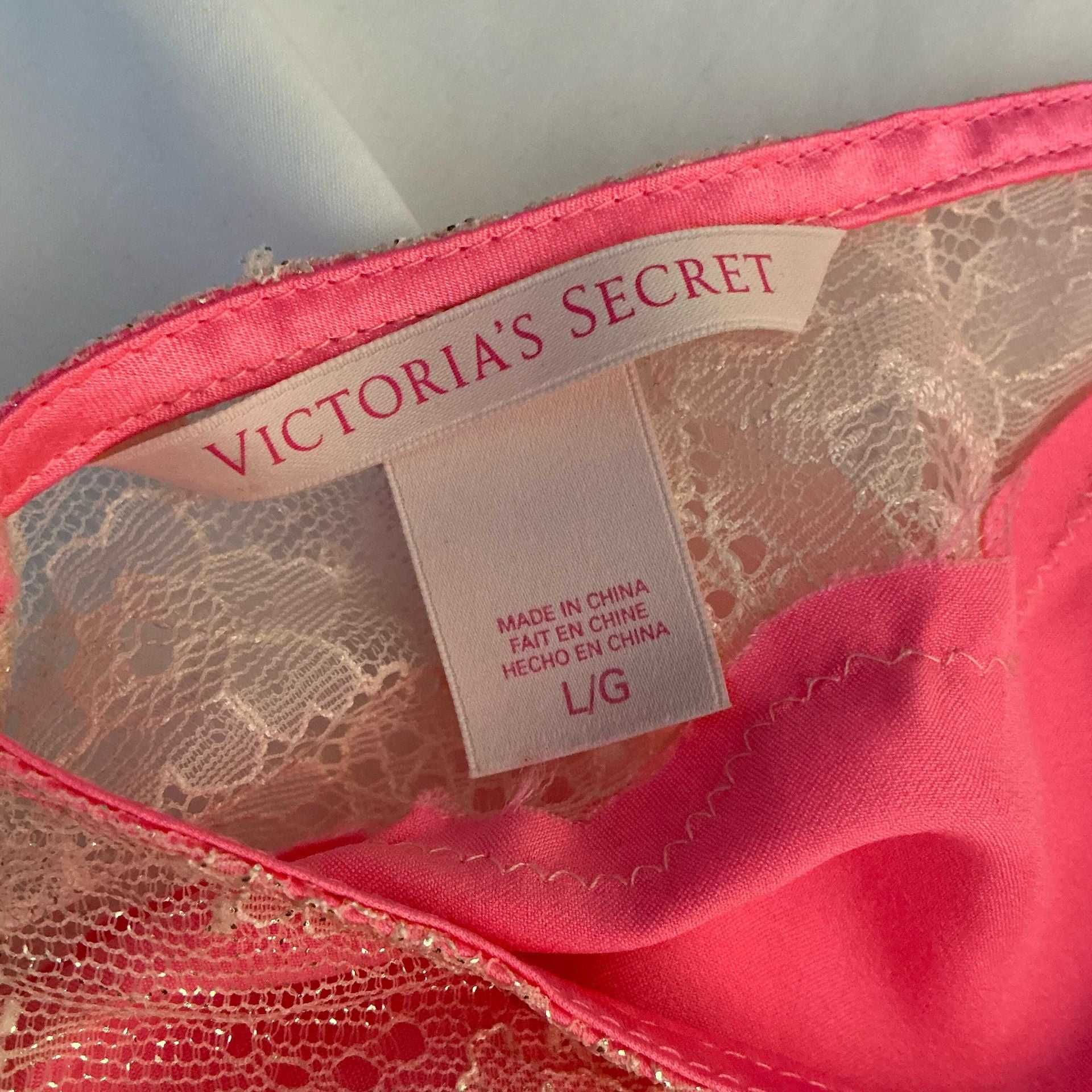 Victoria's Secret Halter Babydoll Size L Pink Satin Lace Sleepwear 3
