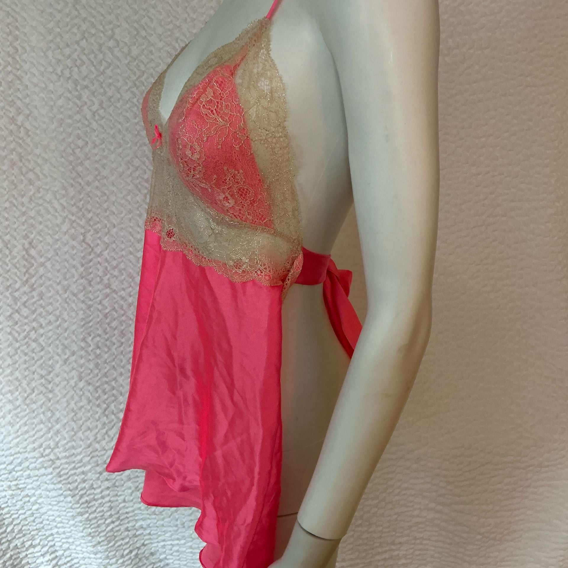 Victoria's Secret Halter Babydoll Size L Pink Satin Lace Sleepwear 5