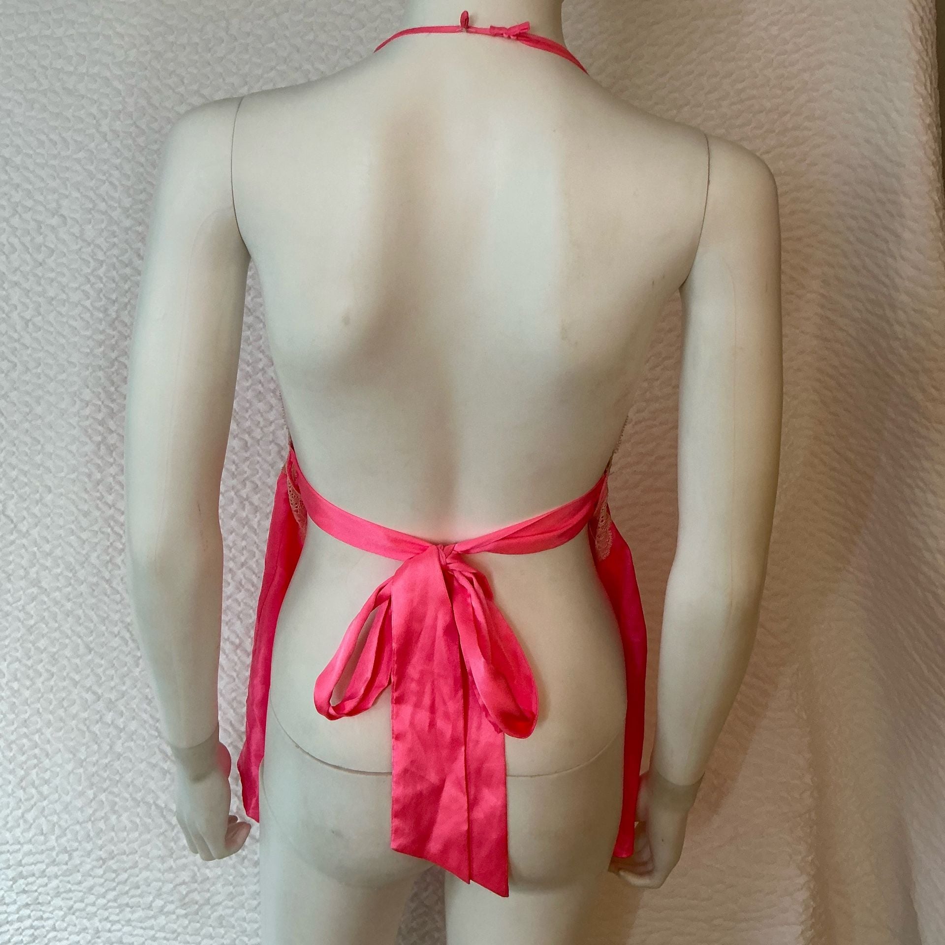 Victoria's Secret Halter Babydoll Size L Pink Satin Lace Sleepwear 6