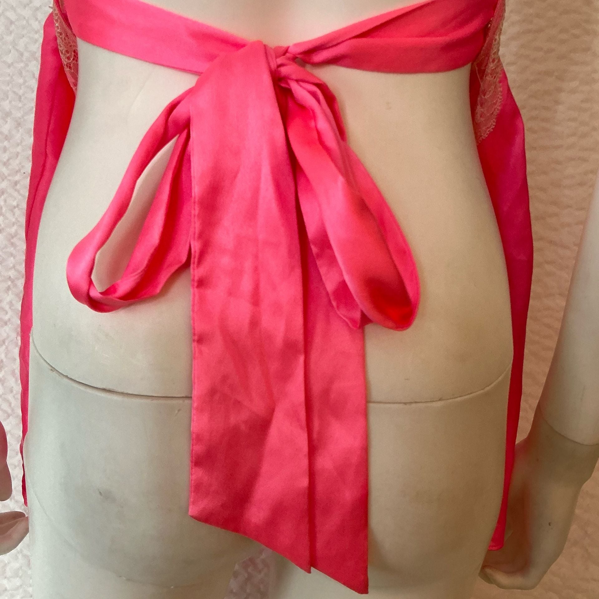 Victoria's Secret Halter Babydoll Size L Pink Satin Lace Sleepwear 7