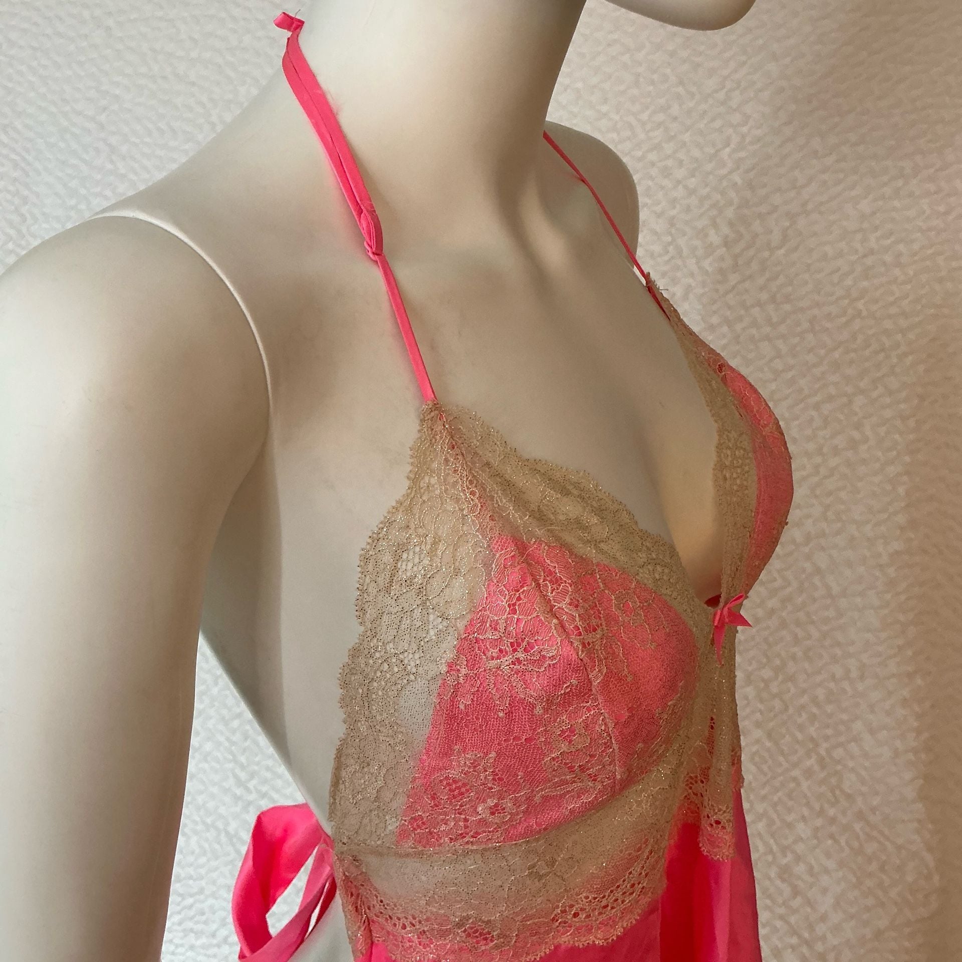 Victoria's Secret Halter Babydoll Size L Pink Satin Lace Sleepwear 8