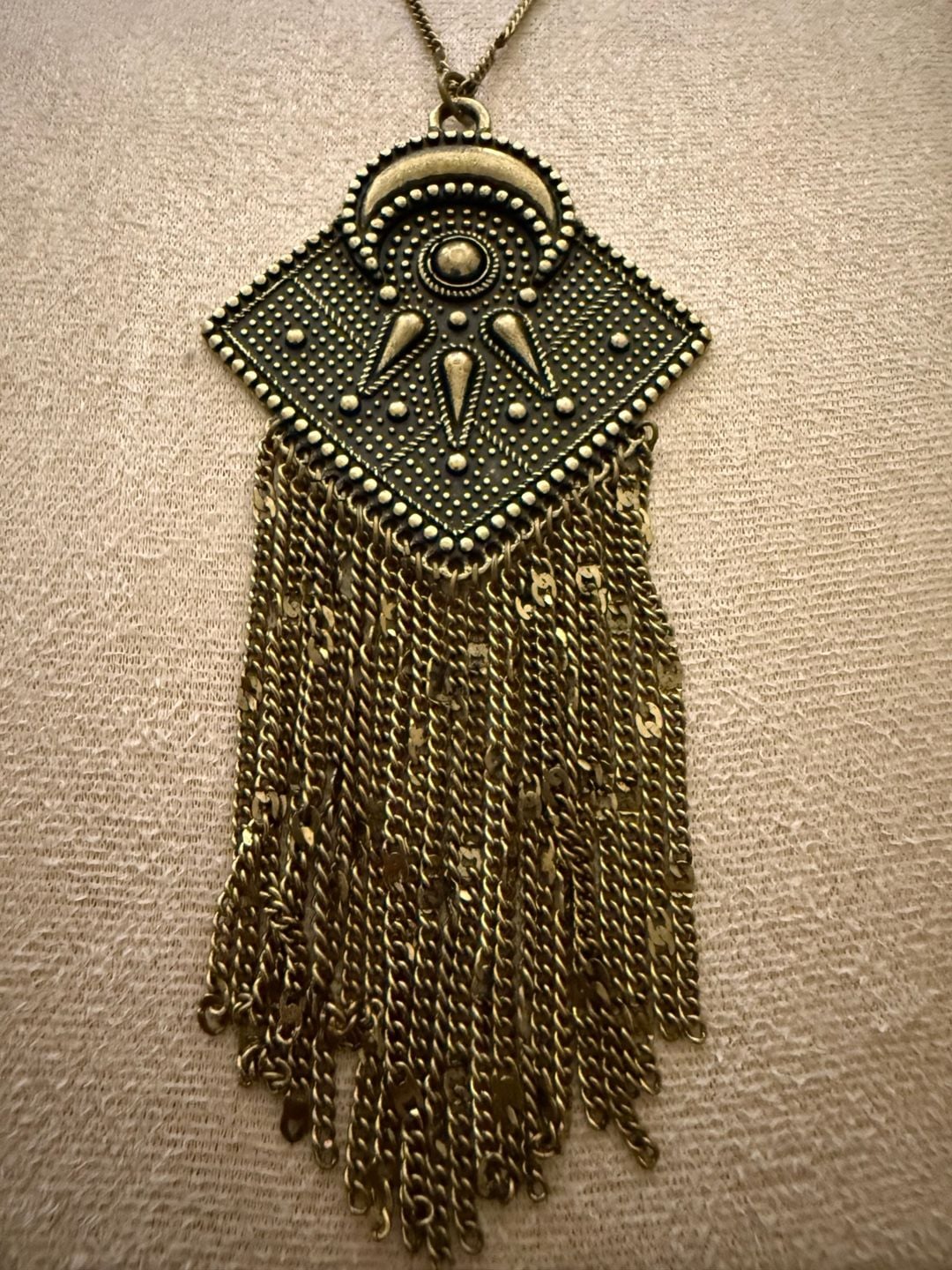 American Eagle Boho Brass Fringe Pendant Necklace 3