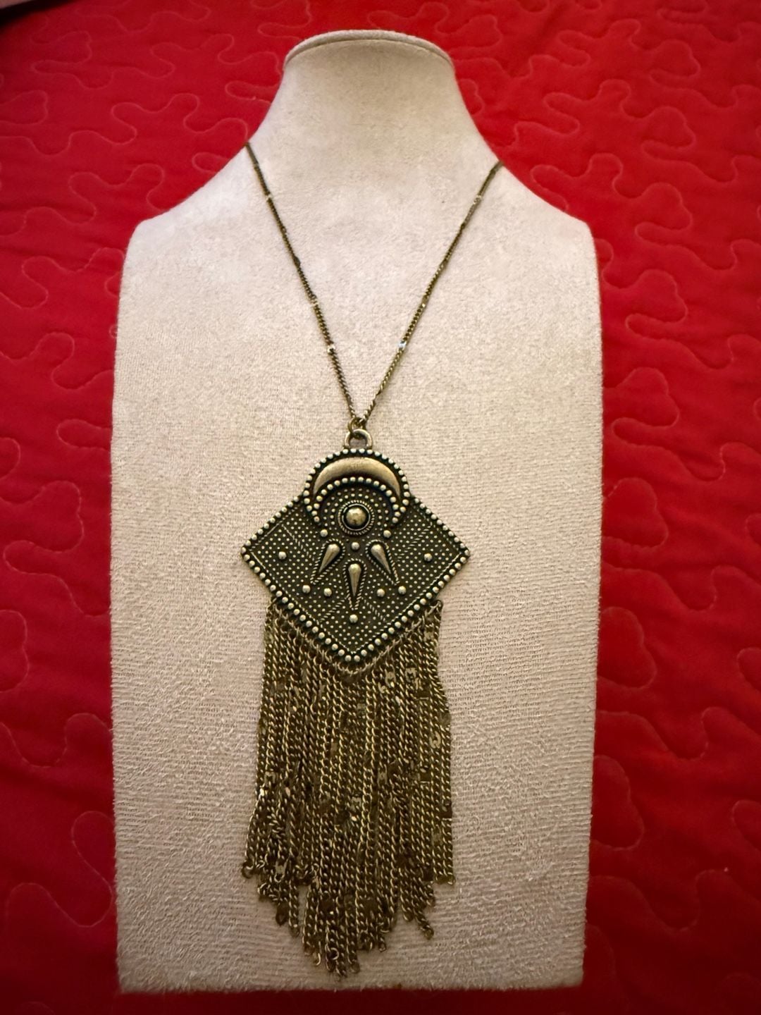 American Eagle Boho Brass Fringe Pendant Necklace 4