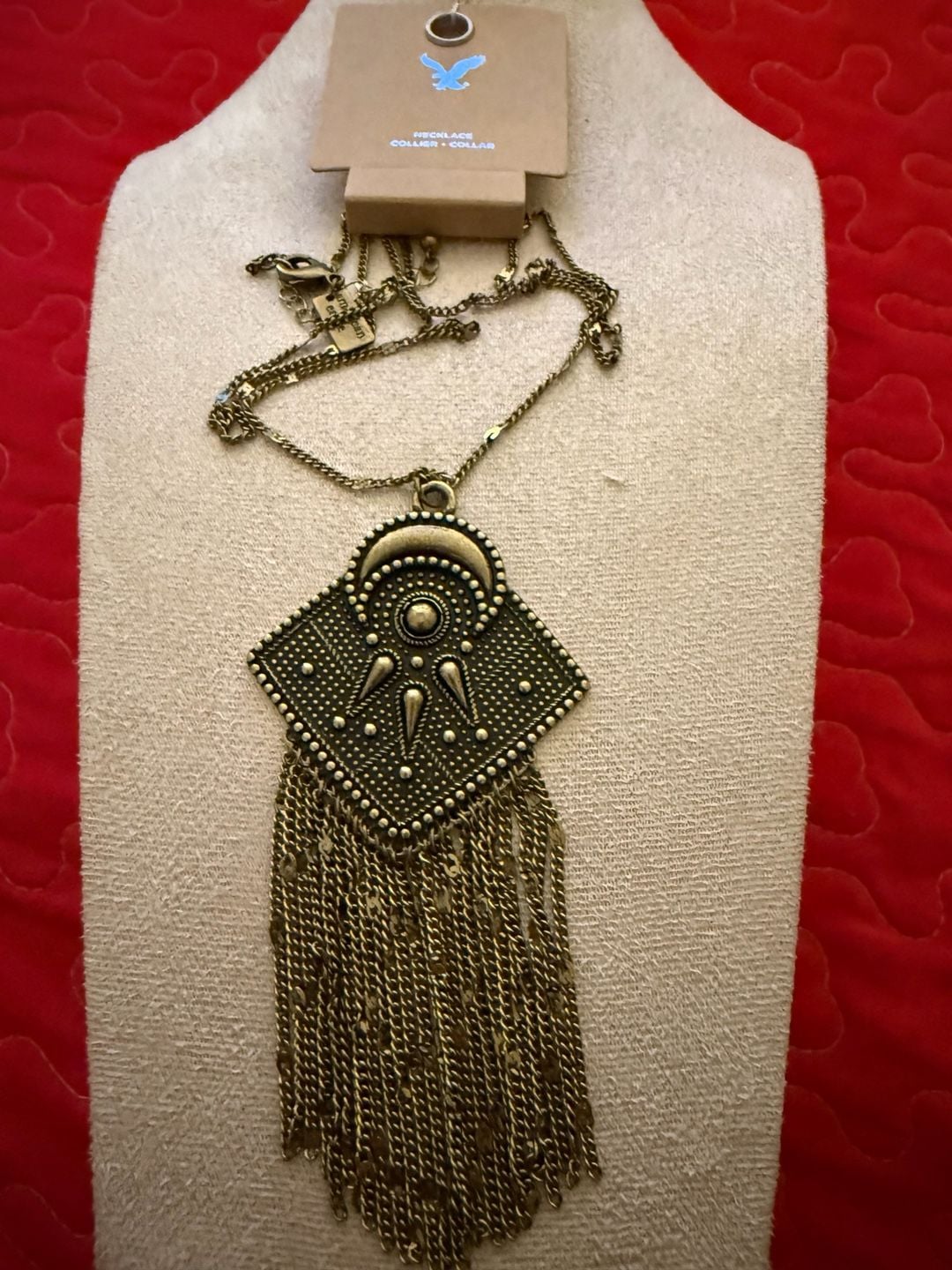 American Eagle Boho Brass Fringe Pendant Necklace 5