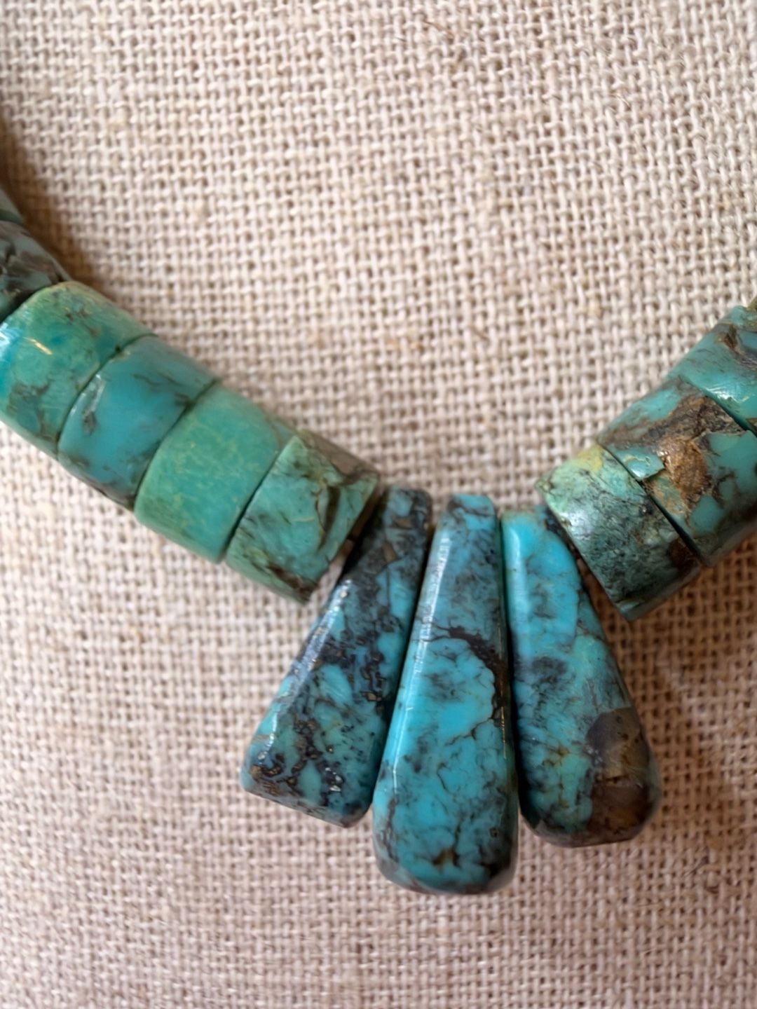 Vintage Native American Turquoise Heishi Bead Necklace with Jacla Pendant 3