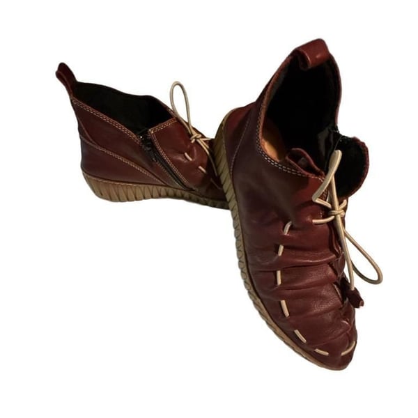 Spring Step Nespea Ankle Boots Size 38 Burgundy Leather Zip Booties