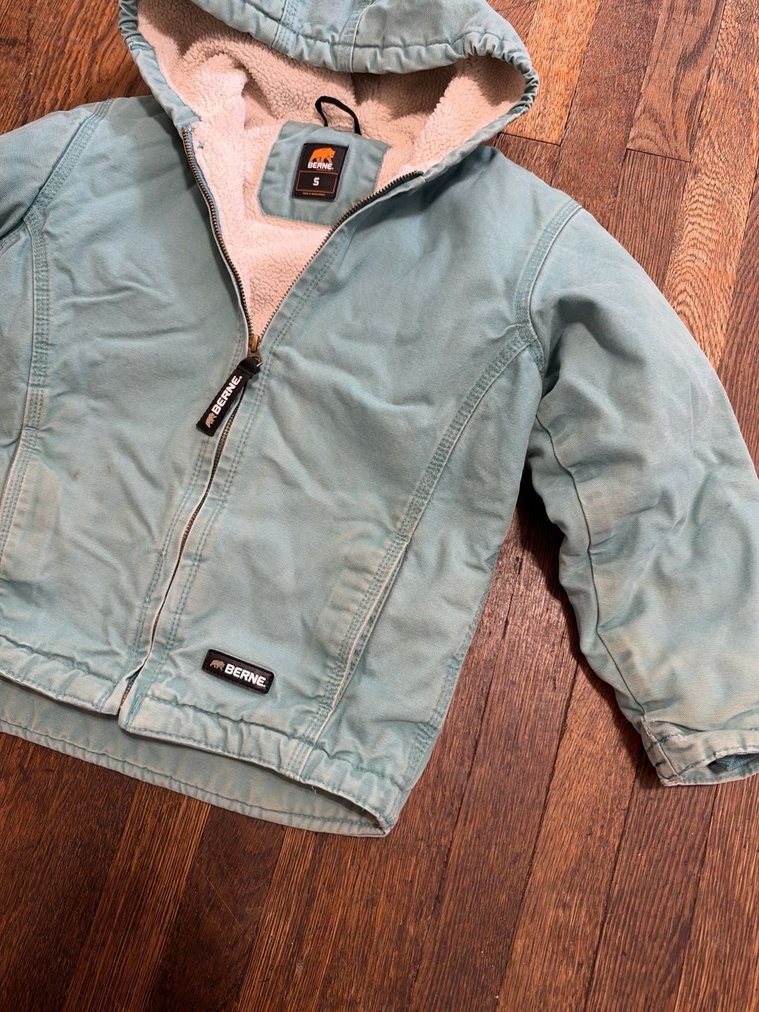 Berne Youth Sherpa Lined Duck Hooded Jacket Size S Blue 12