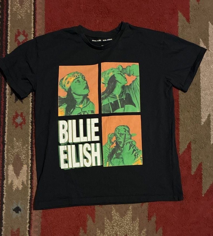 Billie Eilish 3-Photo and Logo T-Shirt Size M Black Graphic Band Tee 2