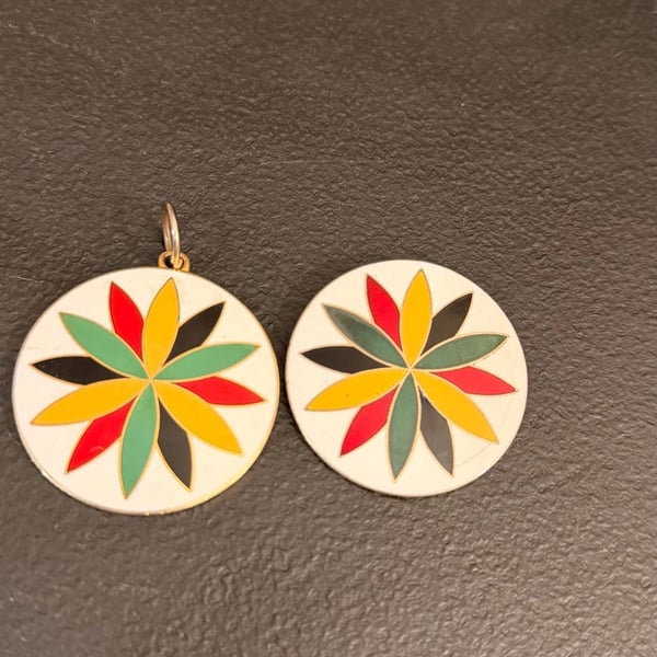 Vintage Enamel Flower Brooch And Pendant Set Multicolor