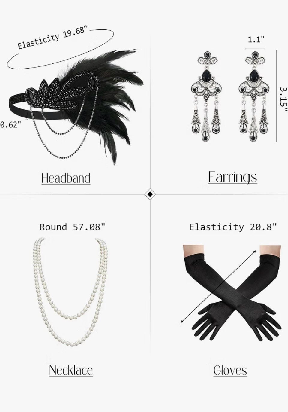 IDOPIP 1920s Flapper Dress Set Size S Black Silver Sequin Fringed 4