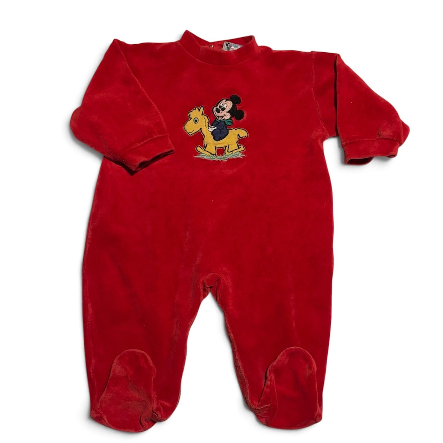 RARE Vintage 1980s 90s Absorba Disney Baby Mickey Mouse Red Velour Footie Sleeper Romper
2