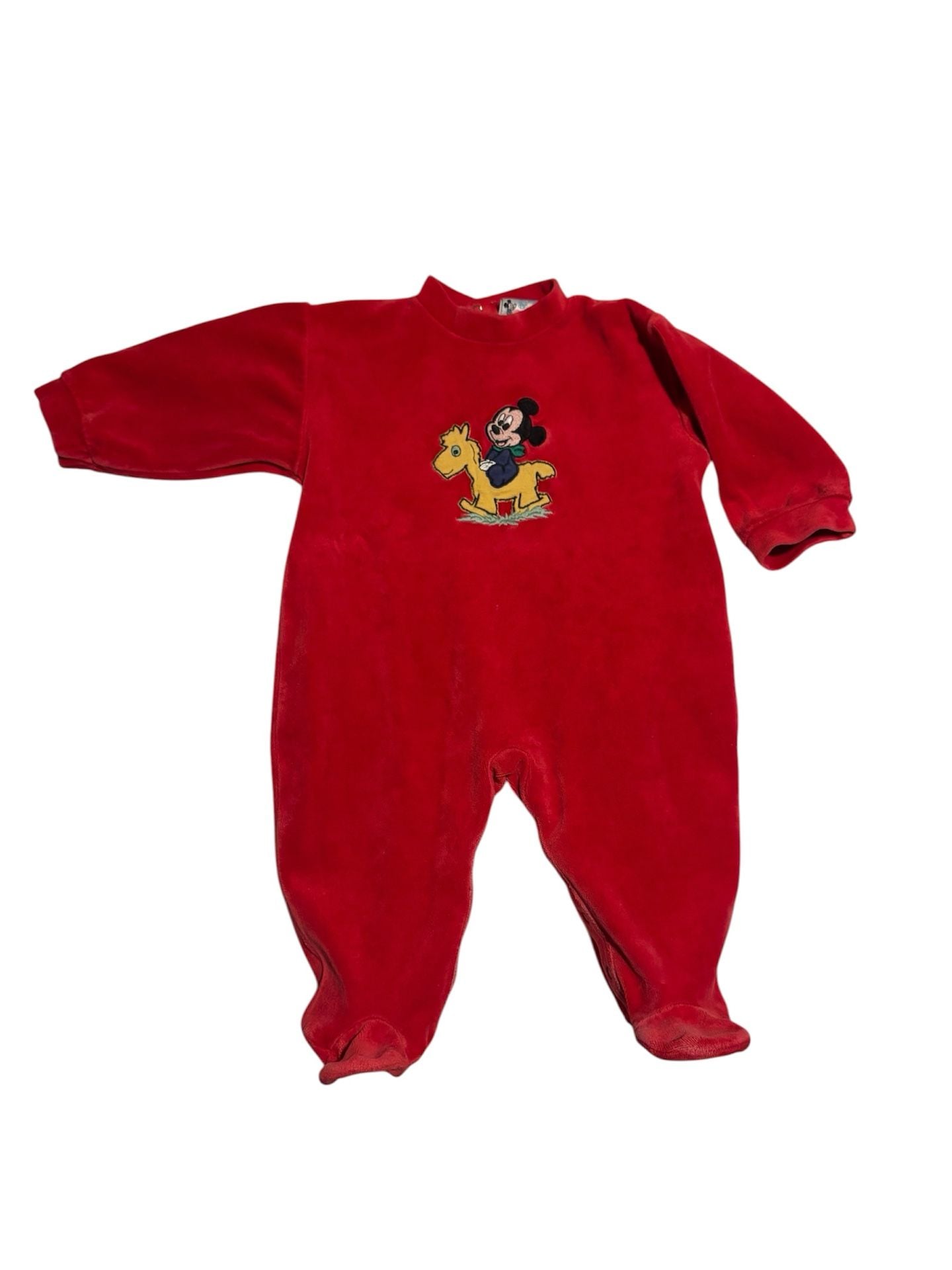 RARE Vintage 1980s 90s Absorba Disney Baby Mickey Mouse Red Velour Footie Sleeper Romper
1