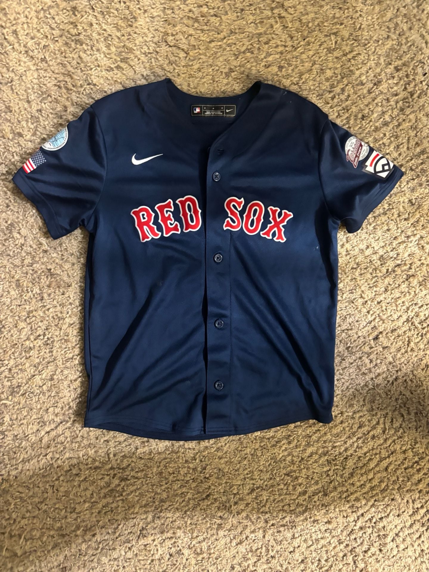 Nike Boston Red Sox Jersey Size M Blue Custom Patch Number 6 YOUTH 2