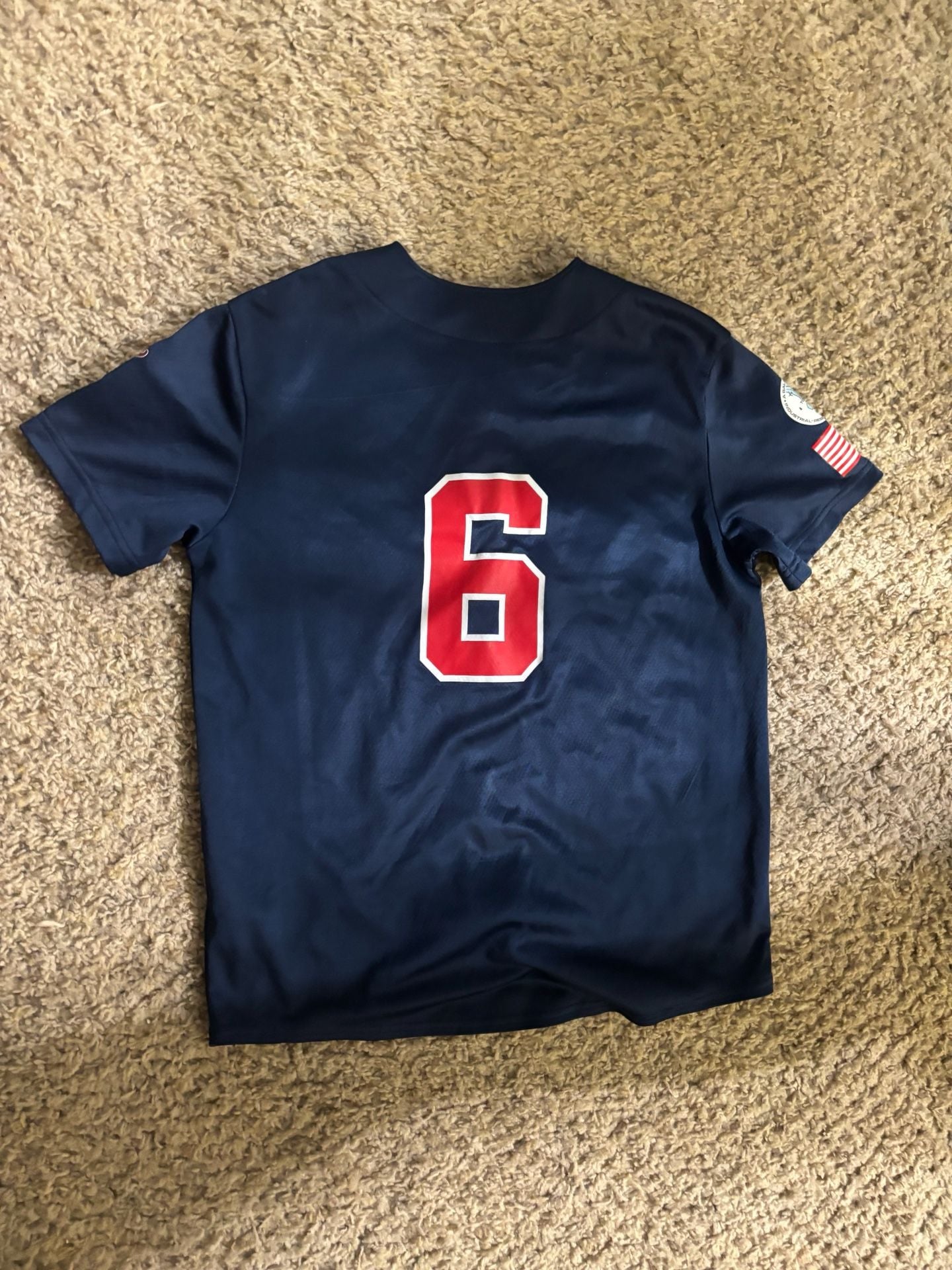 Nike Boston Red Sox Jersey Size M Blue Custom Patch Number 6 YOUTH 7