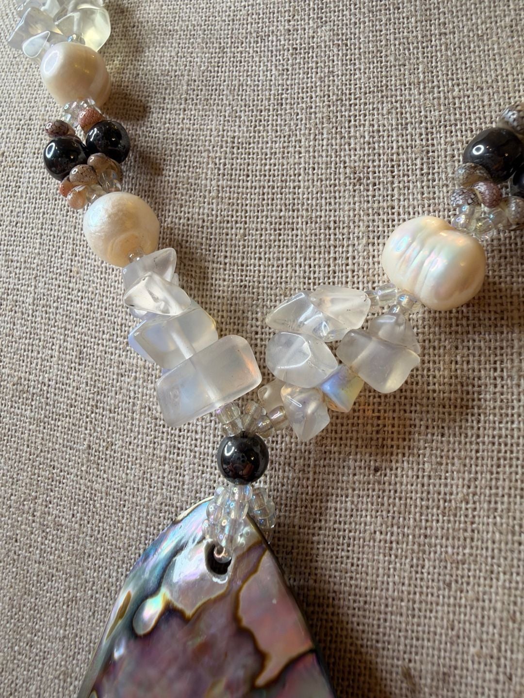 Handmade Abalone Shell Pendant Beaded Necklace With Pearls And Crystals 4