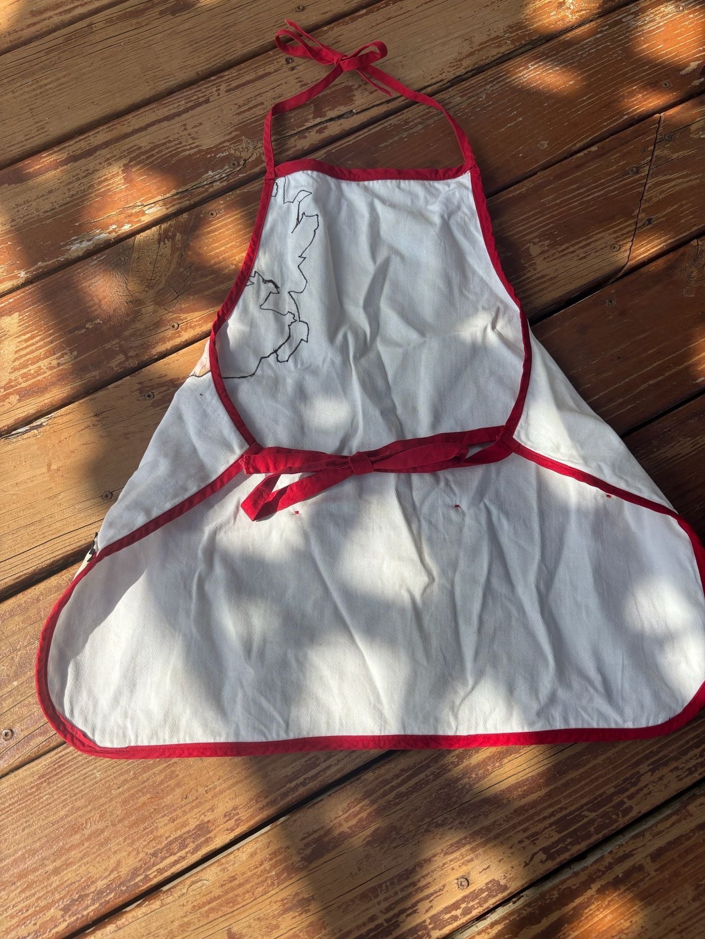 Vintage Farmhouse Animal Print Kitchen Apron or egg gathering apron Red White 5
