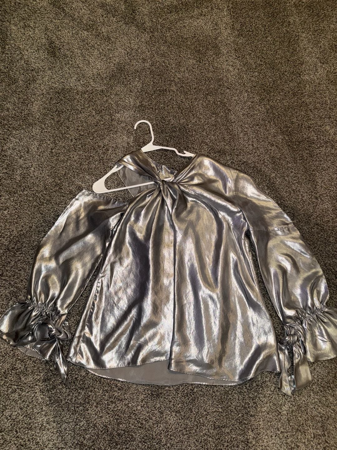 IRO Metallic Blouse Size 40 (sz8 -10)Silver Long Sleeve Ruffle 2