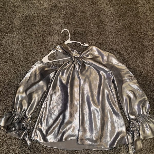 IRO Metallic Blouse Size 40 (sz8 -10)Silver Long Sleeve Ruffle