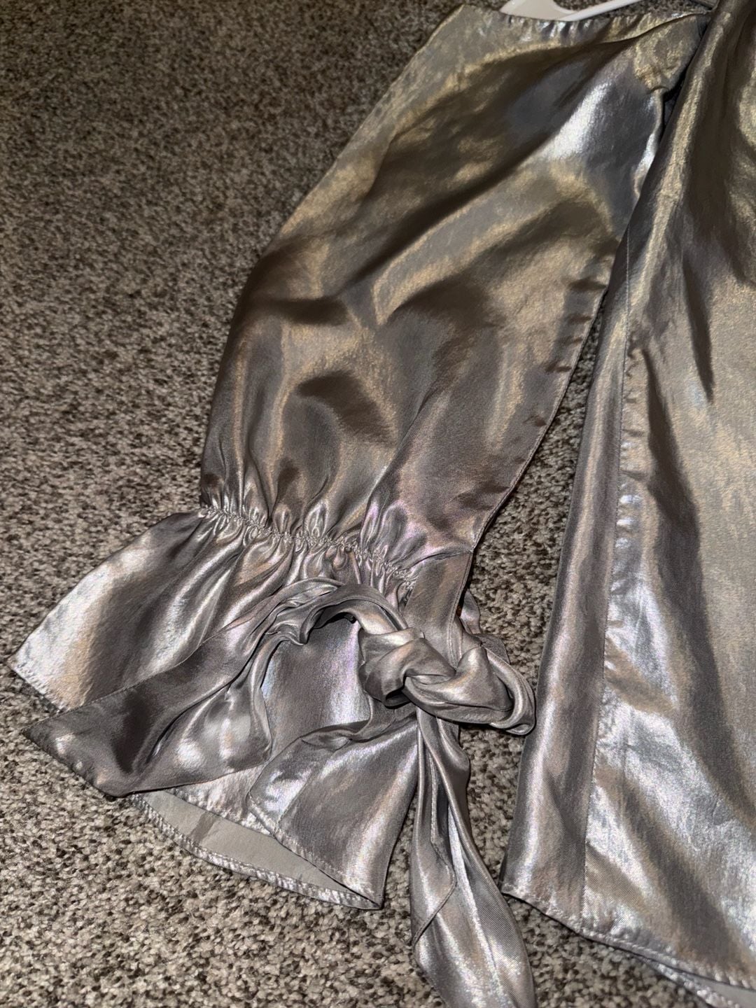 IRO Metallic Blouse Size 40 (sz8 -10)Silver Long Sleeve Ruffle 5