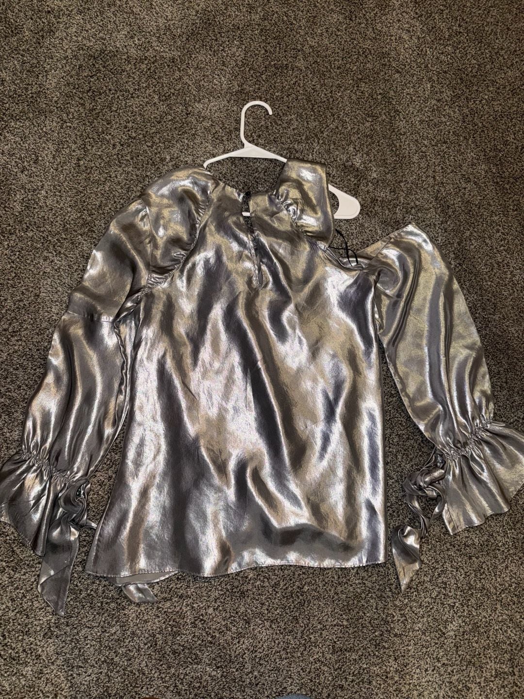 IRO Metallic Blouse Size 40 (sz8 -10)Silver Long Sleeve Ruffle 7