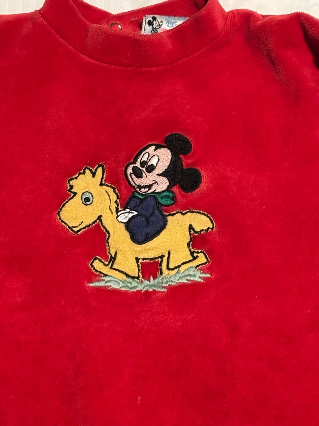 RARE Vintage 1980s 90s Absorba Disney Baby Mickey Mouse Red Velour Footie Sleeper Romper
5