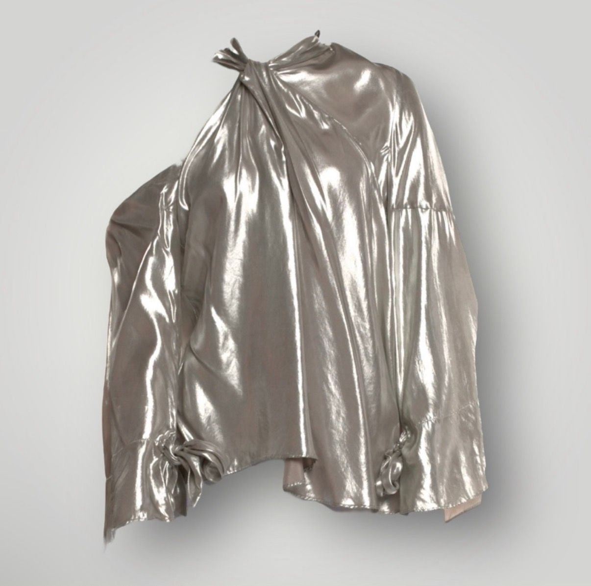 IRO Metallic Blouse Size 40 (sz8 -10)Silver Long Sleeve Ruffle 9