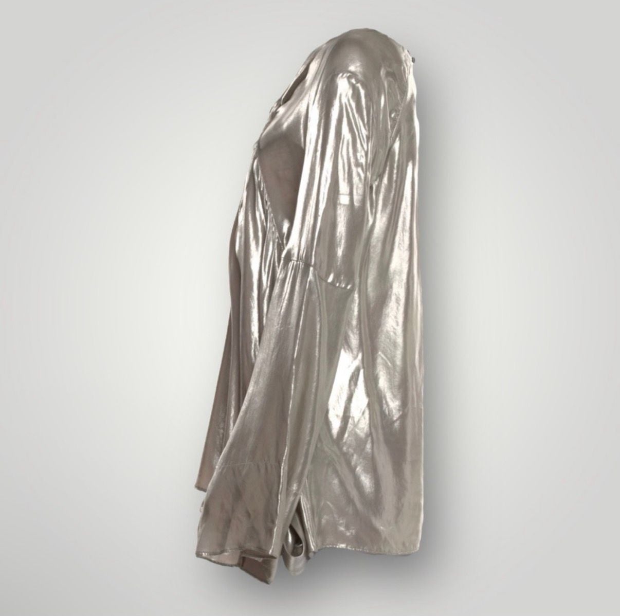IRO Metallic Blouse Size 40 (sz8 -10)Silver Long Sleeve Ruffle 10