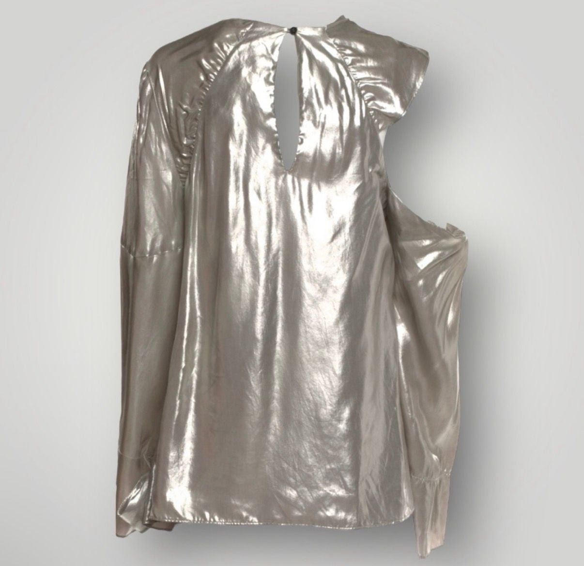 IRO Metallic Blouse Size 40 (sz8 -10)Silver Long Sleeve Ruffle 11