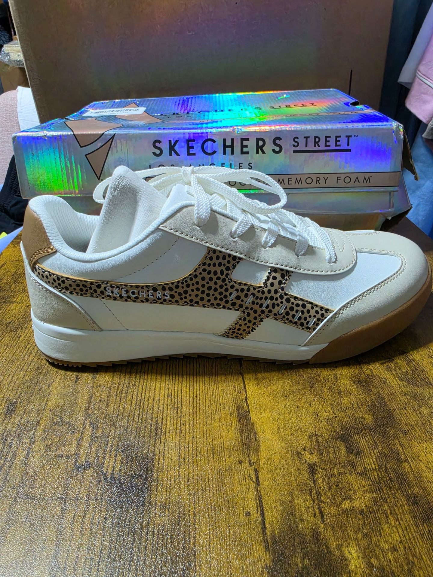 Women Skechers Zinger 2.0 Concrete Safari Sneaker White Leopard 2