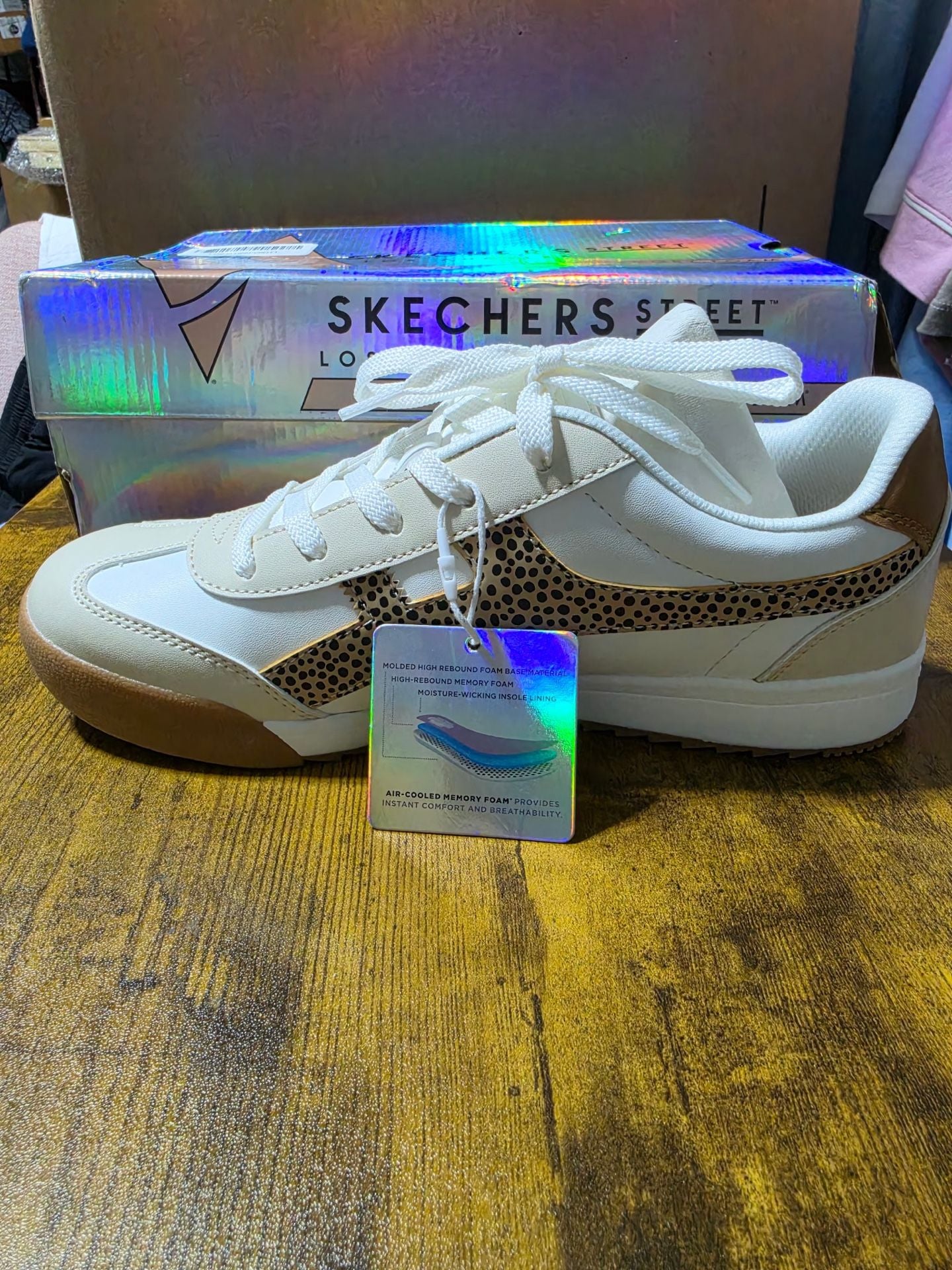 Women Skechers Zinger 2.0 Concrete Safari Sneaker White Leopard 3