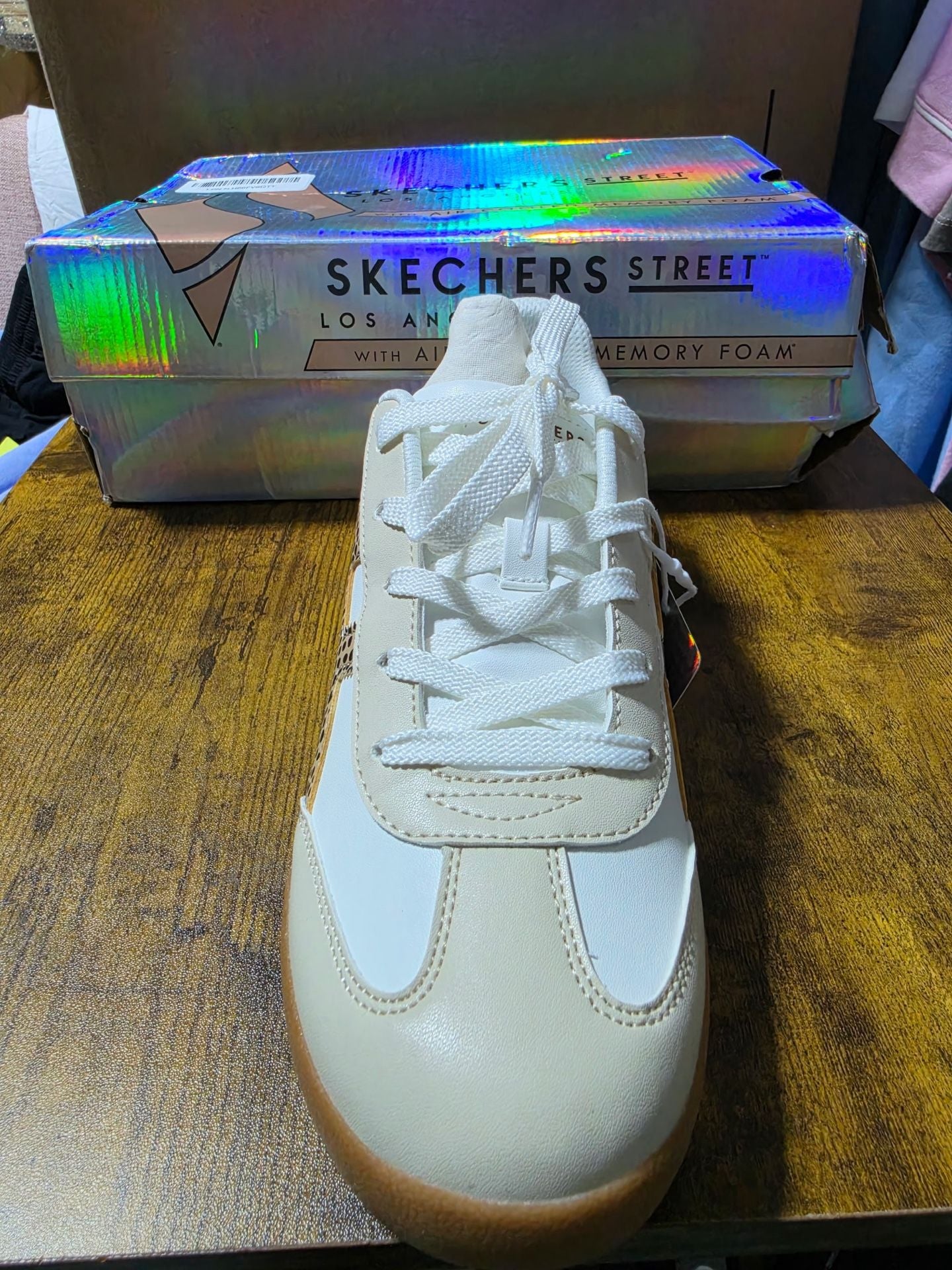 Women Skechers Zinger 2.0 Concrete Safari Sneaker White Leopard 4