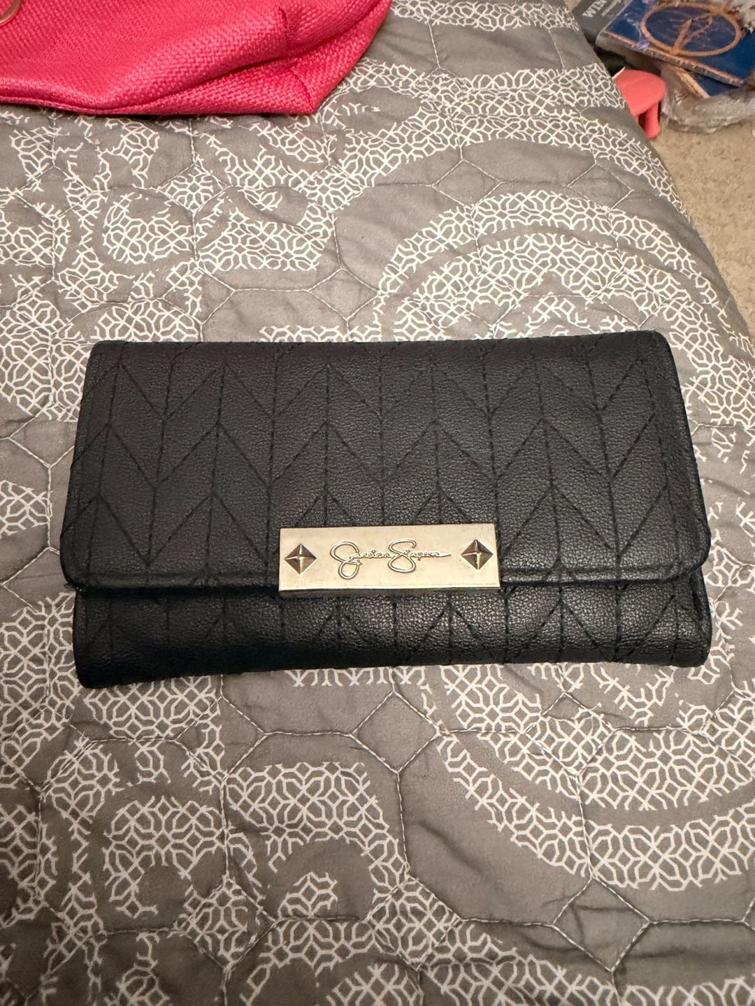 Jessica Simpson Black Quilted Faux Leather Snap Continental Long Wallet 2