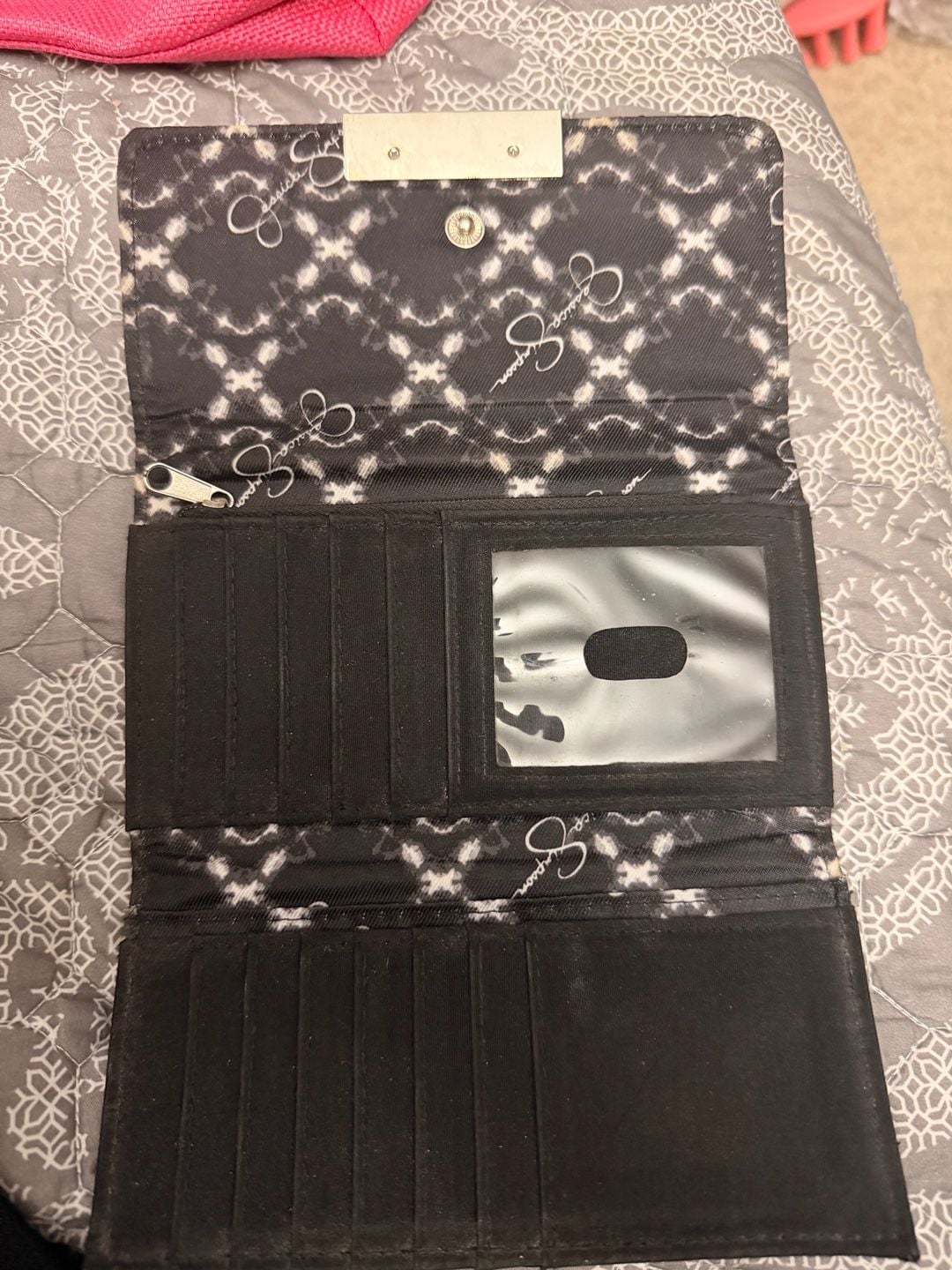 Jessica Simpson Black Quilted Faux Leather Snap Continental Long Wallet 3