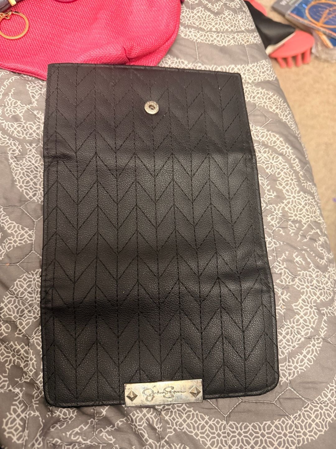 Jessica Simpson Black Quilted Faux Leather Snap Continental Long Wallet 4