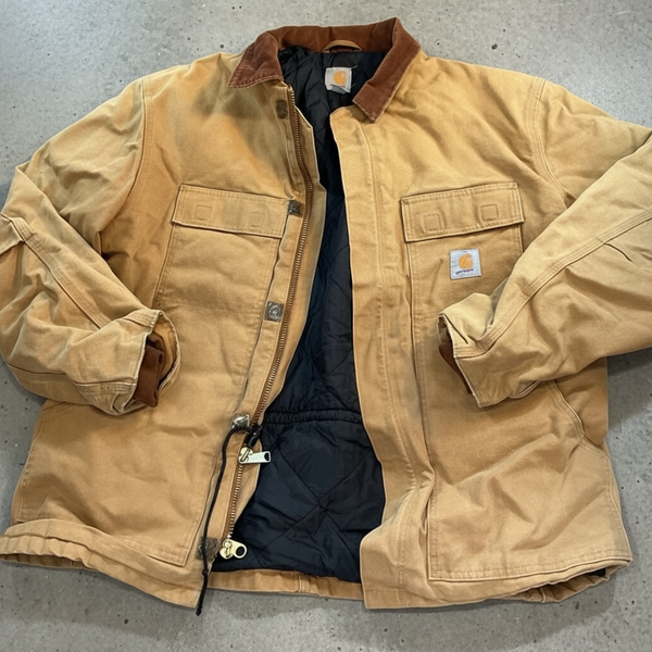 Vintage Distressed Carhartt Coat XL Brown Artctic Quilted Lining Corduroy Collar