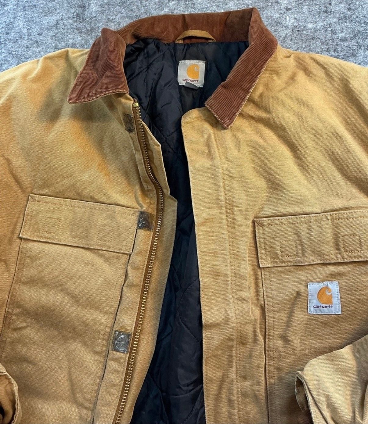 Vintage Distressed Carhartt Coat XL Brown Artctic Quilted Lining Corduroy Collar 4