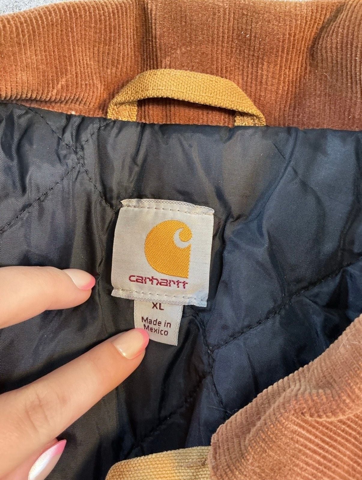 Vintage Distressed Carhartt Coat XL Brown Artctic Quilted Lining Corduroy Collar 5