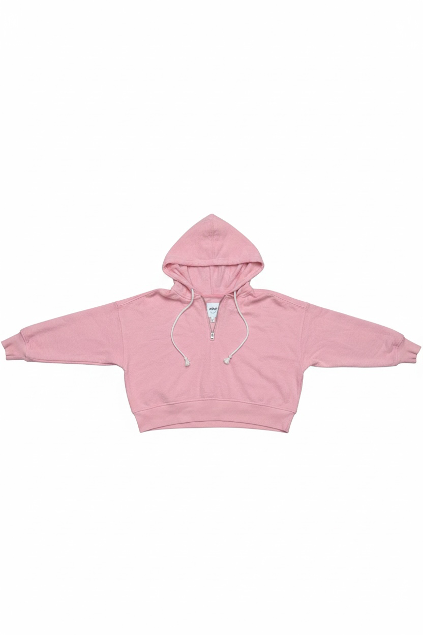 Aerie Half-Zip Cropped Hoodie Size XS Pink Terry Cotton 3